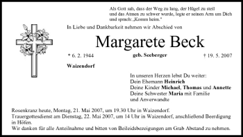 Anzeige von Margarete Beck von MGO