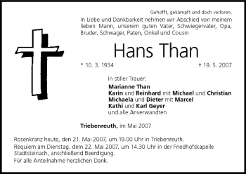 Anzeige von Hans Than von MGO