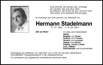 Anzeige von Hermann Stadelmann von MGO