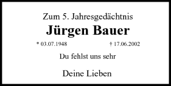 Anzeige von Jürgen Bauer von MGO