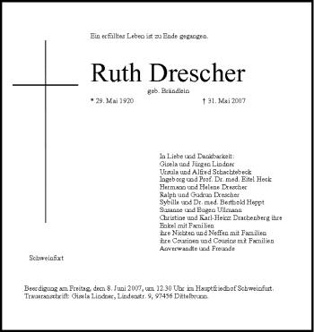 Anzeige von Ruth Drescher von MGO