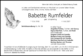 Anzeige von Babette Rumfelder von MGO