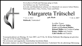 Anzeige von Margareta Trütschel von MGO