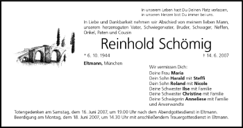 Anzeige von Reinhold Schömig von MGO