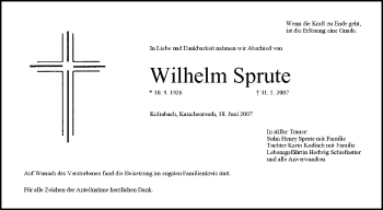 Anzeige von Wilhelm Sprute von MGO
