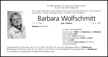 Anzeige von Barbara Wolfschmitt von MGO