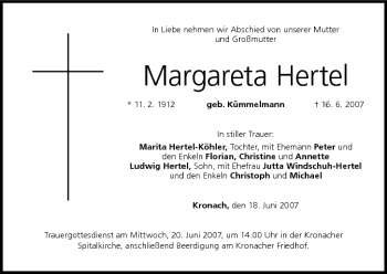 Anzeige von Margareta Hertel von MGO