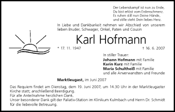 Anzeige von Karl Hofmann von MGO