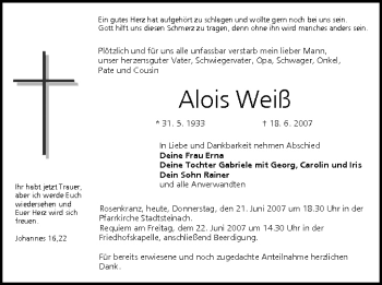 Anzeige von Alois Weiß von MGO