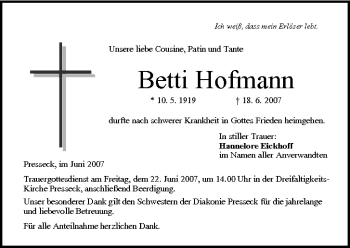 Anzeige von Betti Hofmann von MGO