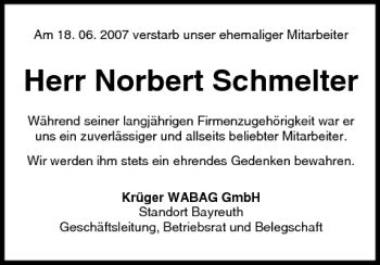 Anzeige von Norbert Schmelter von MGO