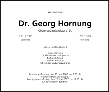 Anzeige von Georg Hornung von MGO