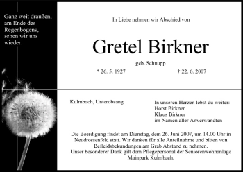 Anzeige von Gretel Birkner von MGO