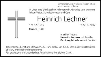 Anzeige von Heinrich Lechner von MGO