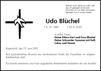 Anzeige von Udo Blüchel von MGO