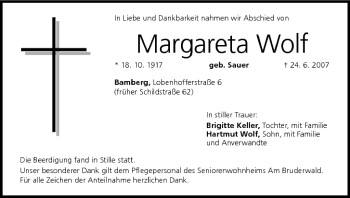 Anzeige von Margareta Wolf von MGO