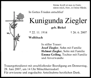 Anzeige von Kunigunda Ziegler von MGO