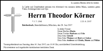 Anzeige von Theodor Körner von MGO