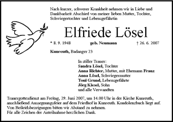 Anzeige von Elfriede Lösel von MGO
