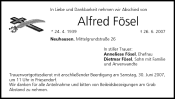 Anzeige von Alfred Fösel von MGO