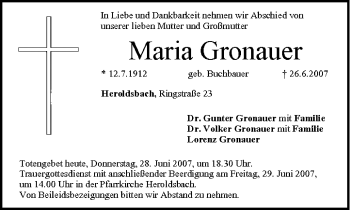 Anzeige von Maria Gronauer von MGO
