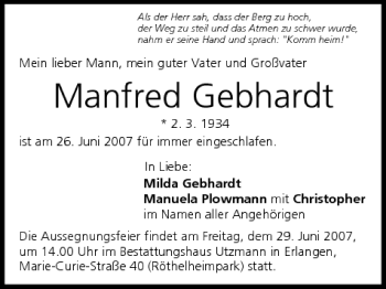 Anzeige von Manfred Gebhardt von MGO