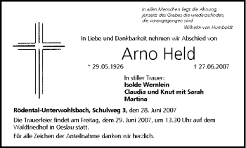 Anzeige von Arno Held von MGO