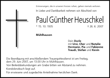 Anzeige von Paul Günther Heuschkel von MGO