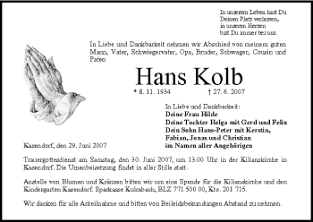 Anzeige von Hans Kolb von MGO