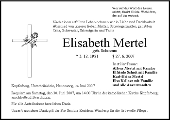 Anzeige von Elisabeth Mertel von MGO