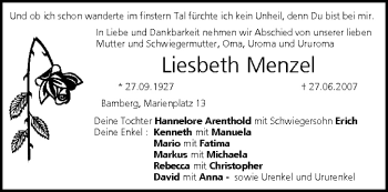 Anzeige von Liesbeth Menzel von MGO