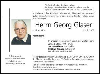 Anzeige von Georg Glaser von MGO