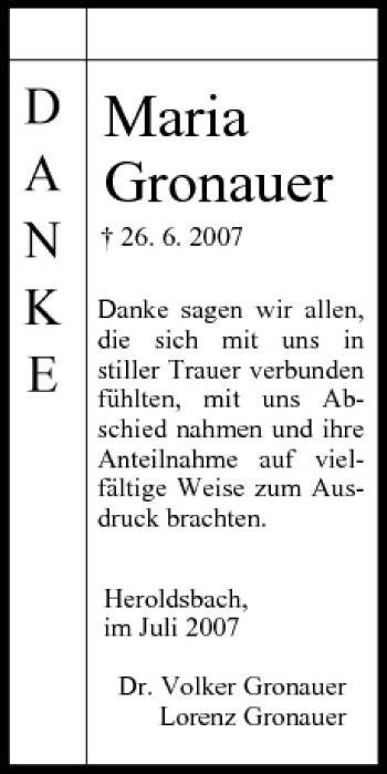 Anzeige von Maria Gronauer von MGO