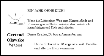 Anzeige von Gertrud Olawske von MGO