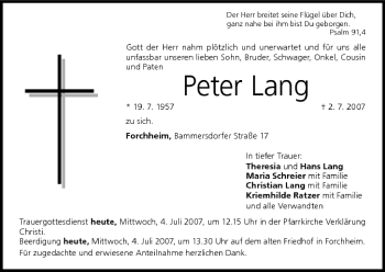 Anzeige von Peter Lang von MGO