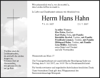 Anzeige von Hans Hahn von MGO