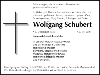 Anzeige von Wolfgang Schubert von MGO