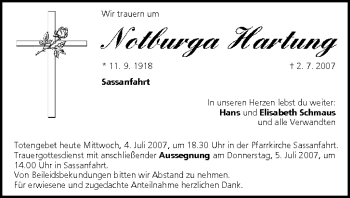 Anzeige von Notburga Hartung von MGO