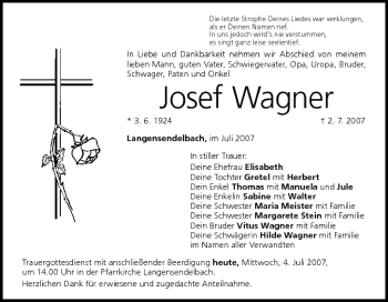 Anzeige von Josef Wagner von MGO
