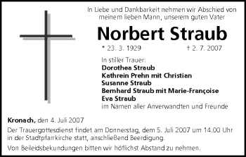 Anzeige von Norbert Straub von MGO