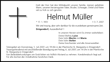 Anzeige von Helmut Müller von MGO