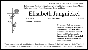 Anzeige von Elisabeth Jungnickel von MGO