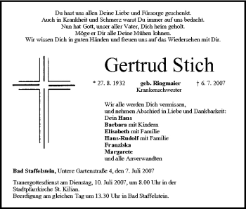Anzeige von Gertrud Stich von MGO
