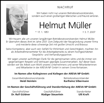 Anzeige von Helmut Müller von MGO