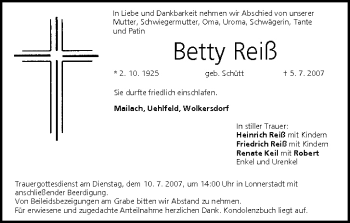 Anzeige von Betty Reiß von MGO
