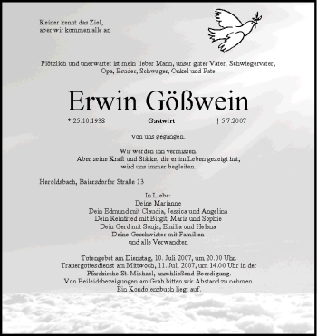 Anzeige von Erwin Gößwein von MGO