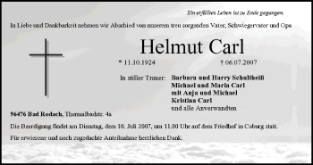 Anzeige von Helmut Carl von MGO