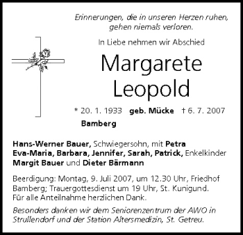 Anzeige von Margarete Leopold von MGO