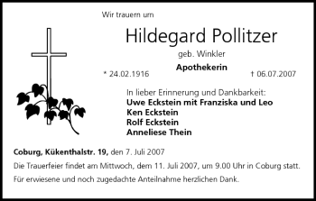 Anzeige von Hildegard Pollitzer von MGO