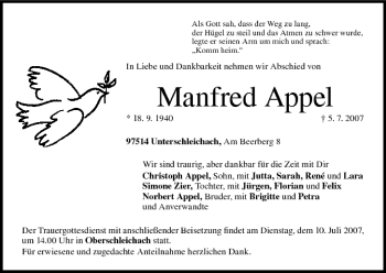 Anzeige von Manfred Appel von MGO